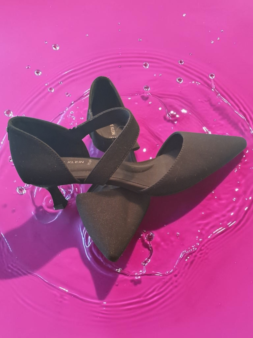 Anne Klein Black Pointed-Toe Cross-Strap Heels